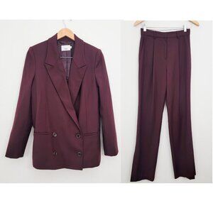 The Frankie Shop Varda Double Breasted Twill Blazer and Pants Suit Set Small